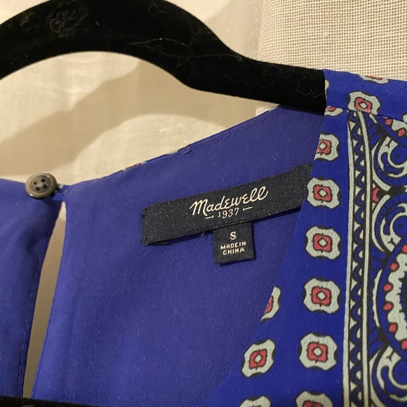 Blue patterned silk Madewell dress long sleeve - Picture 2 of 8